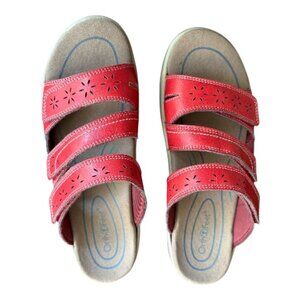 ORTHOFEET SAHARA SANDALS RED NWOT SIZE 8.5 SNAZZY AND COMFORTABLE 3-STRAP SLIDES